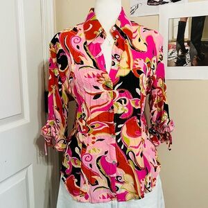 Retro Pink Multicolor Women's Button Down Top